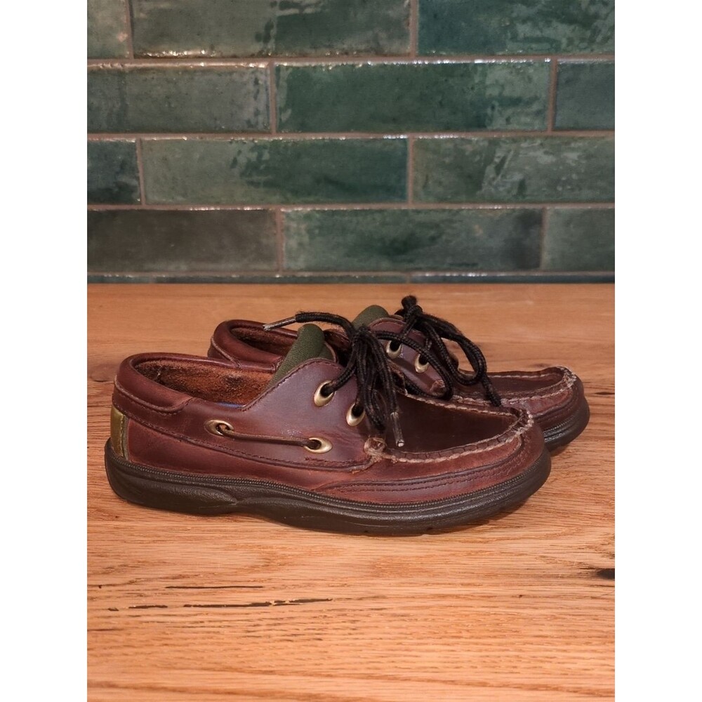 Sperry Kids Leather Boat Shoes Loafers Brown Olive Size 11.5 GUC Casual